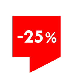 Sale - minus 25 percent - red tag isolated - vector