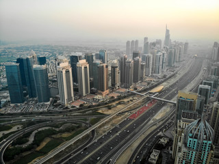 Fototapeta na wymiar Dubai, Dubai / United Arab Emirates / 10 19 2019: Jumeirah Lake Towers and Sheikh Zayed Road