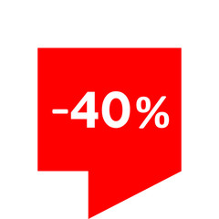 Sale - minus 40 percent - red tag isolated - vector