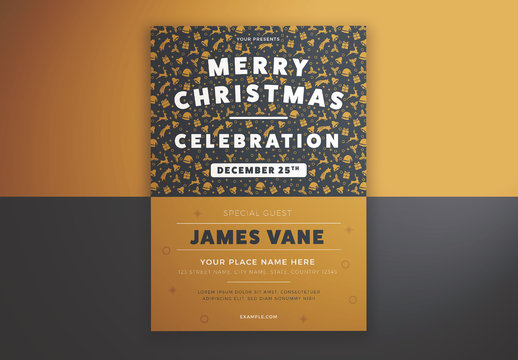 Merry Christmas Celebration Flyer Layout with Illustrative Elements