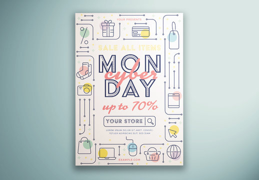 Cyber Monday Flyer Layout with Icons