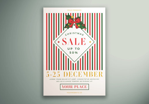 Christmas Sale Flyer Layout with Ribbon Element
