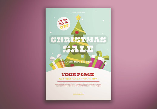 Christmas Tree Sale Flyer Layout with Tree and Presents