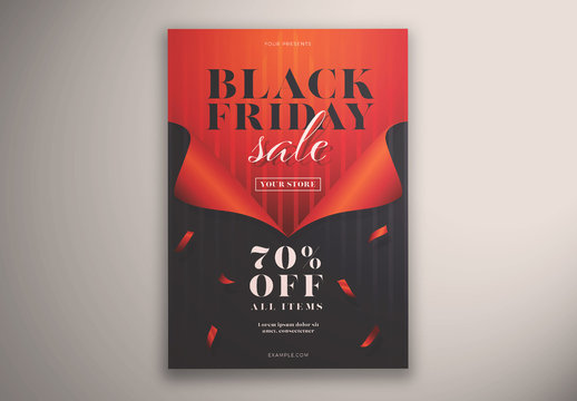 Black Friday Sale Flyer Layout with Red Ribbon Elements