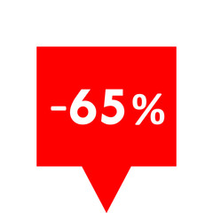 Sale - minus 65 percent - red tag isolated - vector