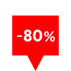 Sale - minus 80 percent - red tag isolated - vector