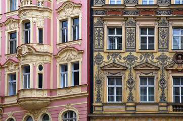 Facades of building in the center of Prague