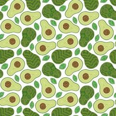 Hand drawn cartoon avocado seamless pattern