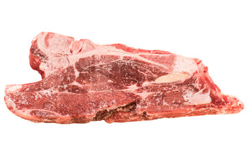 A piece of meat on a bone on a white isolated background.