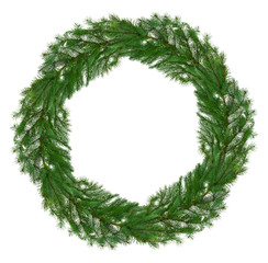Big festive wreath made of Christmas tree branches. Round Christmas natural wreath. Natural decor. Winter holidays.