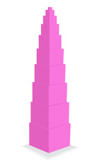 Pyramid of cubes. Pink blocks for construction game. Montessori inspirated tower. 