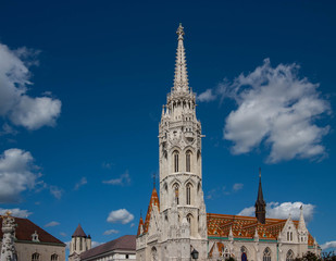 The top of Mátyás Templom, or Matthias Church, Budapast, Europe.
