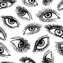 Ink sketch pattern of female eyes, set