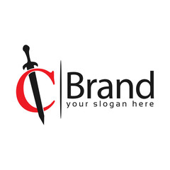 Sword Letter C Logo. Vector Illustration on white background