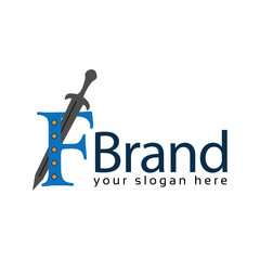 Sword Letter F Logo. Vector Illustration on white background