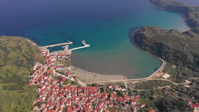 Scenic aerial view of Susak bay during sunset, Croatia.