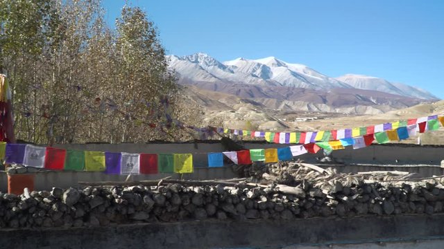 Himalaya mountain view, a beautiful scenery with prayer flags