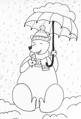 Cute bear with umbrella under snow