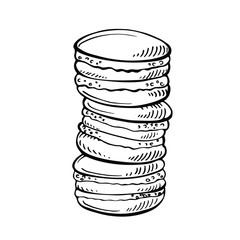 Hand drawn Sketch Cake macaron, macaroon isolated on white background.French pastry macarons
