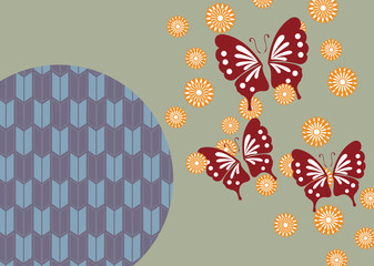 蝶と菊に和文様をあしらった和柄カット