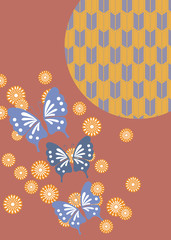 蝶と菊に和文様をあしらった和柄カット