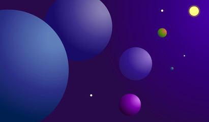 Vector illustration of outer space. Planets, stars, the radiance of the distant sun. The mystical atmosphere of an infinite universe.