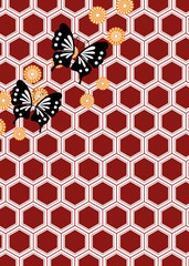 蝶と菊に和文様をあしらった和柄カット