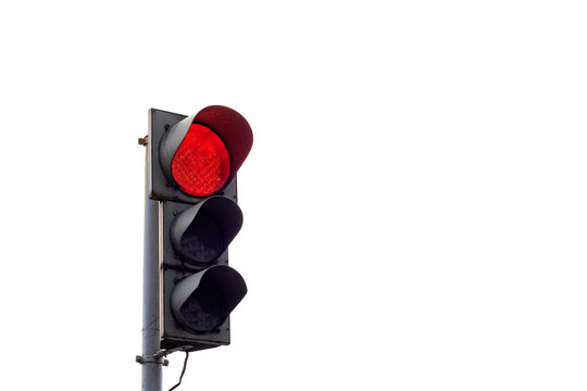 Red Traffic Light, Isolated On White Background