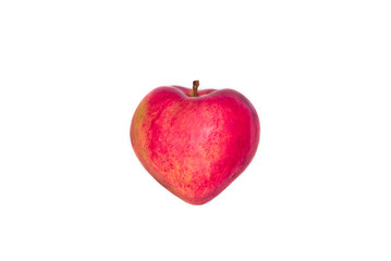 Obraz na płótnie Canvas Love of fruits concept. Heart shaped red ripe fresh apple to a happy Saint Valentine’s day, 14 February isolated on white background. Health vegan food. Fruitorianism. Vitamins for a healthy heart.
