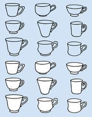 Vector image of set various outlines tea cups