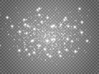 Fototapeta na wymiar White sparks and golden stars glitter special light effect. Vector sparkles on transparent background. Christmas abstract pattern. Sparkling magic dust particles