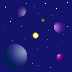 Obraz na płótnie Canvas Vector illustration of outer space. Planets, stars, the radiance of the distant sun. The mystical atmosphere of an infinite universe.