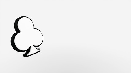 Ace Playing Card Symbol - White Clubs With Black Frame. Casino Concept - 3D Illustration