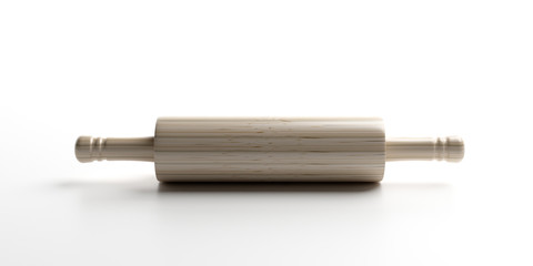 Rolling pin, wood dough roller isolated against white background. 3d illustration