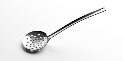 Skimmer, strainer perforated spoon isolated against white background. 3d illustration