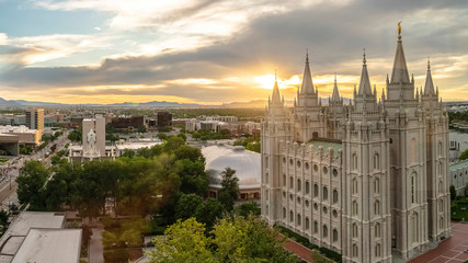 Panorama frame Panorama view of Salt lake City at sunset