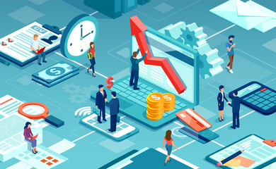 Vector of businesspeople working together offering professional financial services to clients