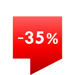 Sale - minus 35 percent - red gradient tag isolated - vector