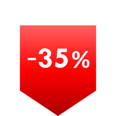 Sale - minus 35 percent - red gradient tag isolated - vector