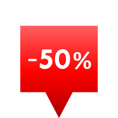 Sale - minus 50 percent - red gradient tag isolated - vector