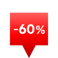 Sale - minus 60 percent - red gradient tag isolated - vector