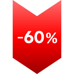 Sale - minus 60 percent - red gradient tag isolated - vector