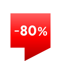 Sale - minus 80 percent - red gradient tag isolated - vector