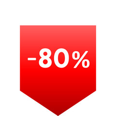 Sale - minus 80 percent - red gradient tag isolated - vector