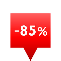 Sale - minus 85 percent - red gradient tag isolated - vector