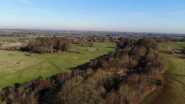 English Countryside In Winter Aerial View, Historic Village And Coventry City