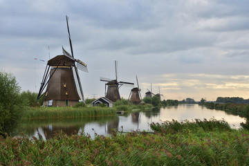 Wiatraki na polderach Holandii w Kinderdijk © W Korczewski