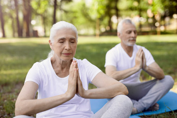 Sportive couple having yoga training stock photo