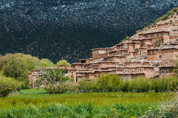 High mountain village in the morning in the Aït Bouguemez valley in Morocco