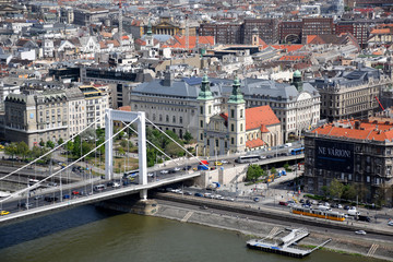 Skyline cityscape view of Pest side of Budapest